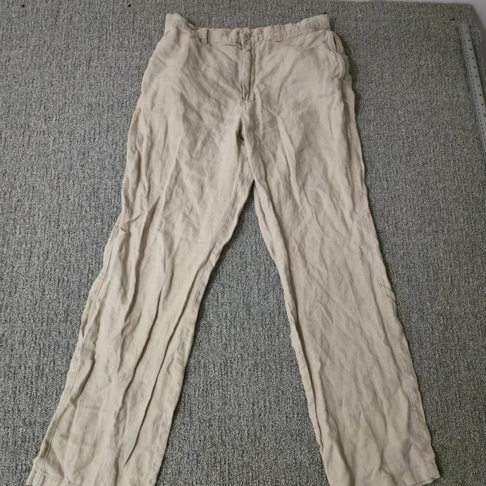 J Crew Pants Mens 34x34 Beige 100% Linen Flat Front Dress Trousers Summer